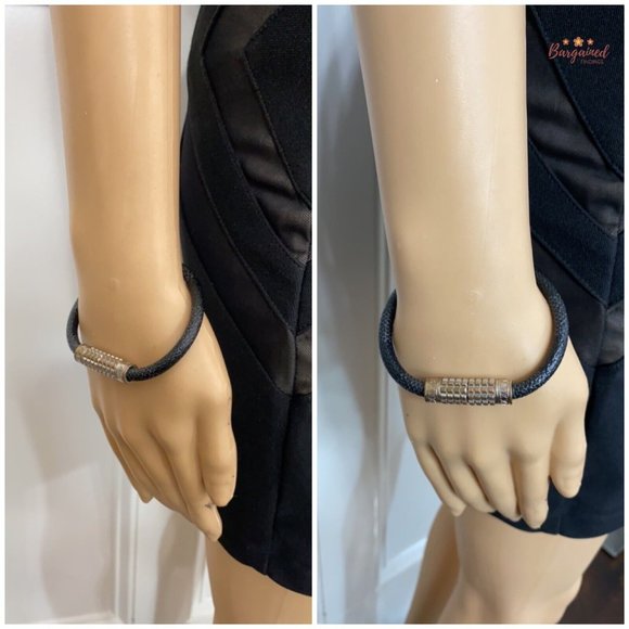 Authentic Louis Vuitton Black Damier Graphite Canvas Digit Silver Tone Bracelet - Picture 4 of 10